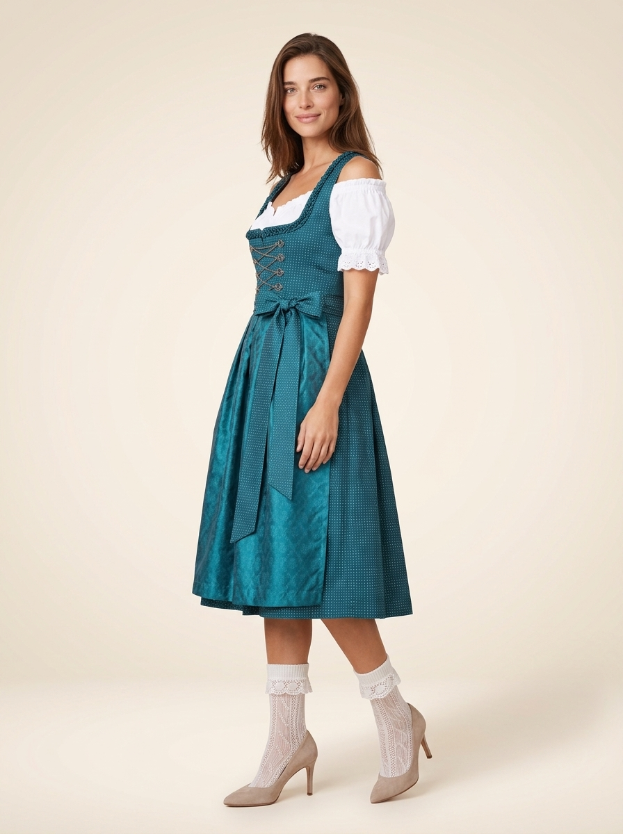 Dirndl Anne petrol seitlich Dreiviertelansicht