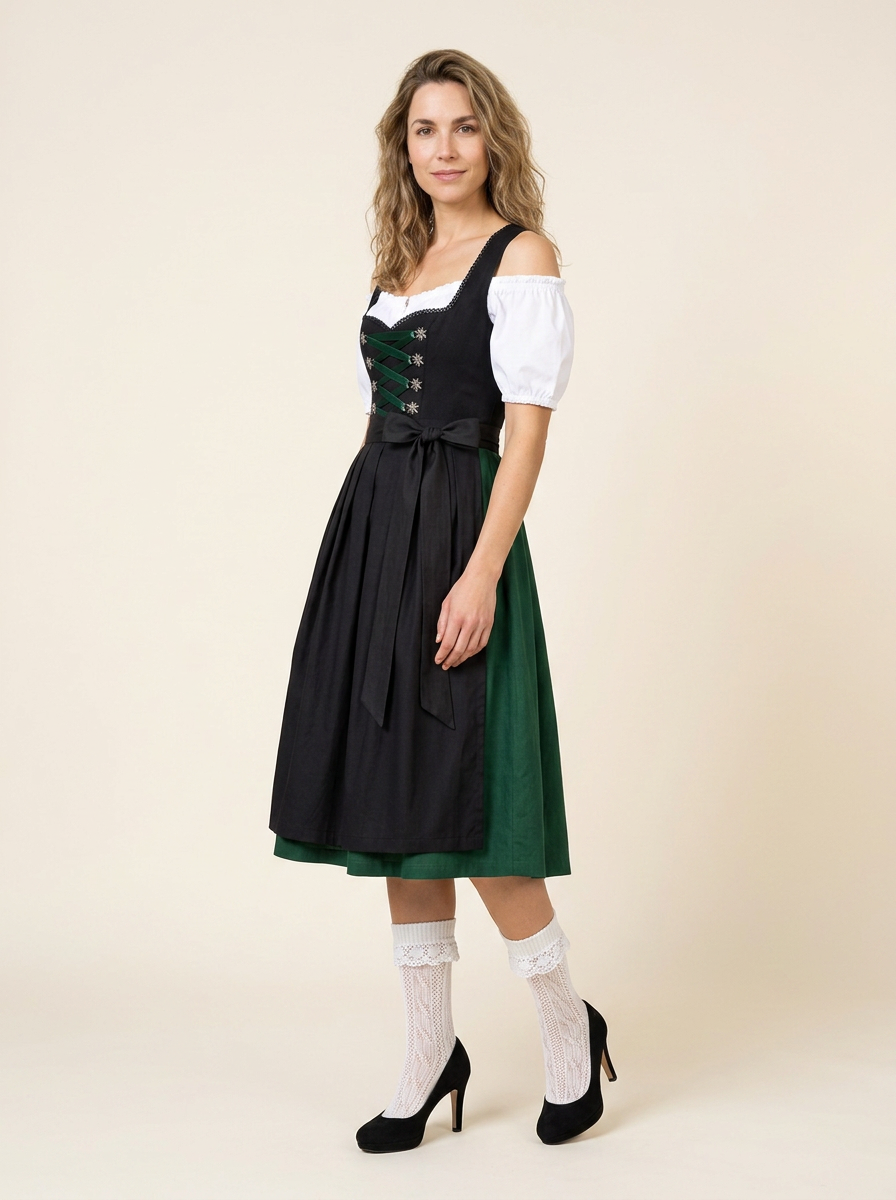 Dirndl Set Diana schwarz grün seitlich Dreiviertelansicht