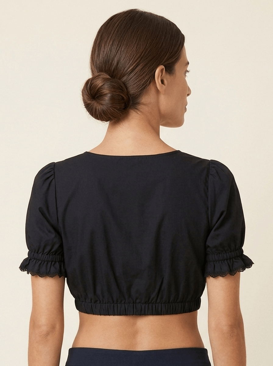 Dirndlbluse Viola Schwarz, Rückansicht, Dirndl.com