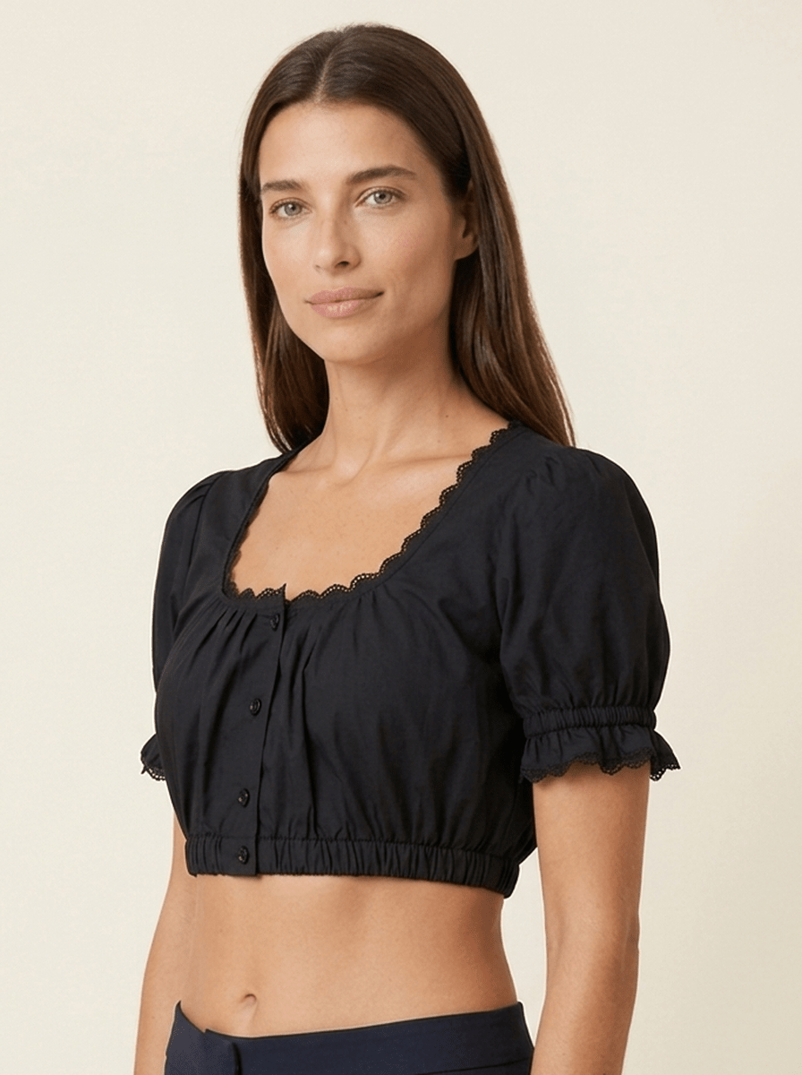Dirndlbluse Viola Schwarz, Ärmel und Seitenansicht, Dirndl.com