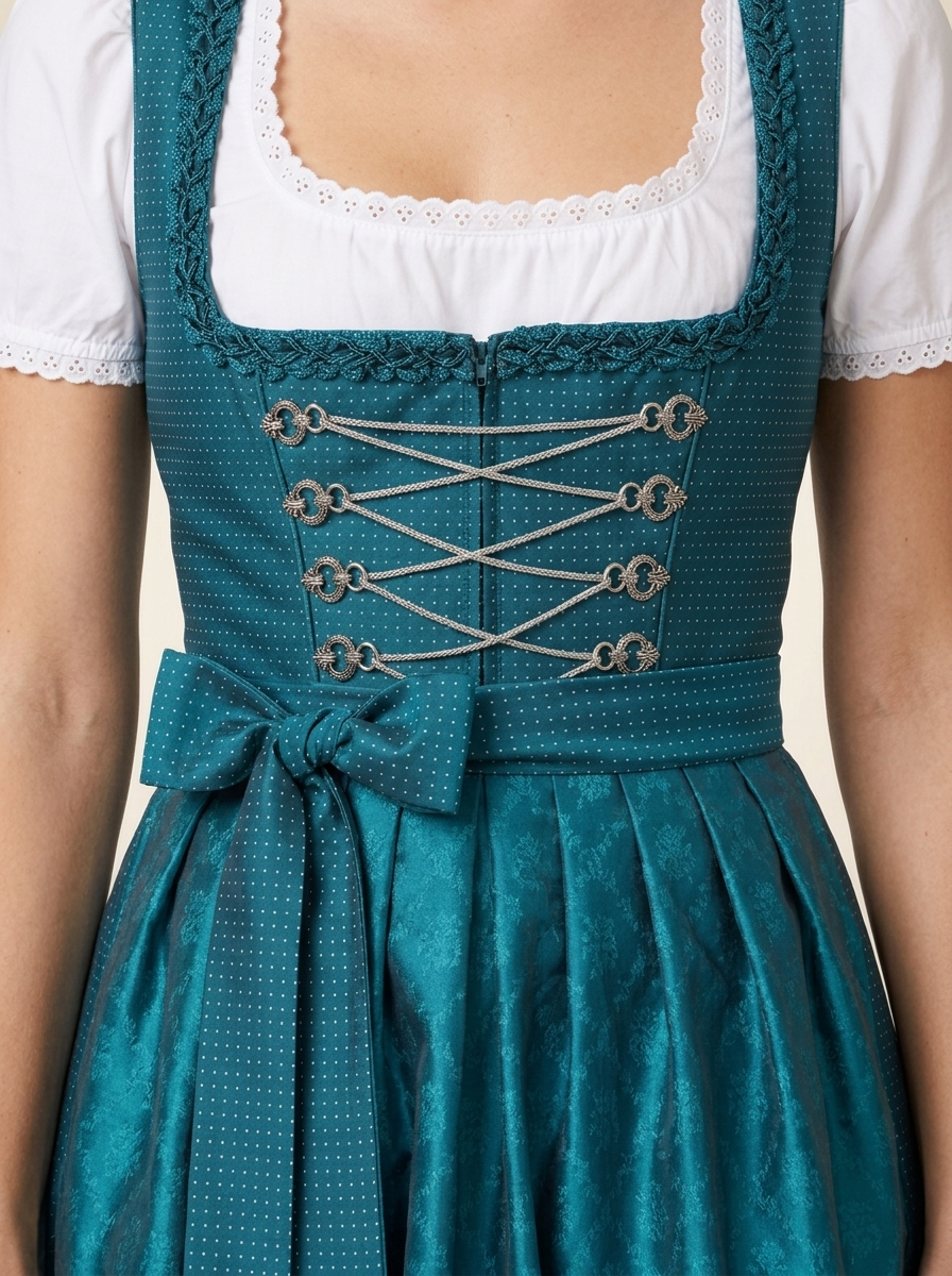 Dirndl Anne Mieder mit Silberschnürung und Schleife Detail