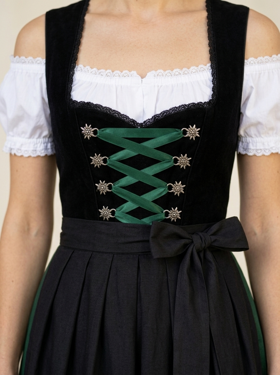Dirndl Set Diana Mieder mit grüner Edelweiß-Schnürung Detail