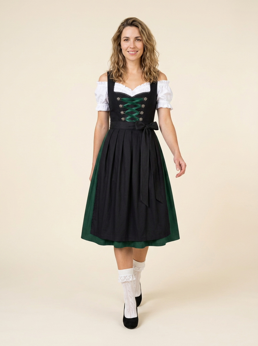 Dirndl Set Diana schwarz grün in Bewegung