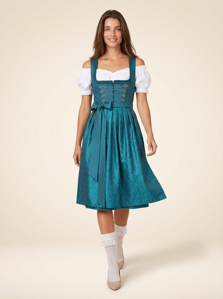 Dirndl Anne petrol in Bewegung