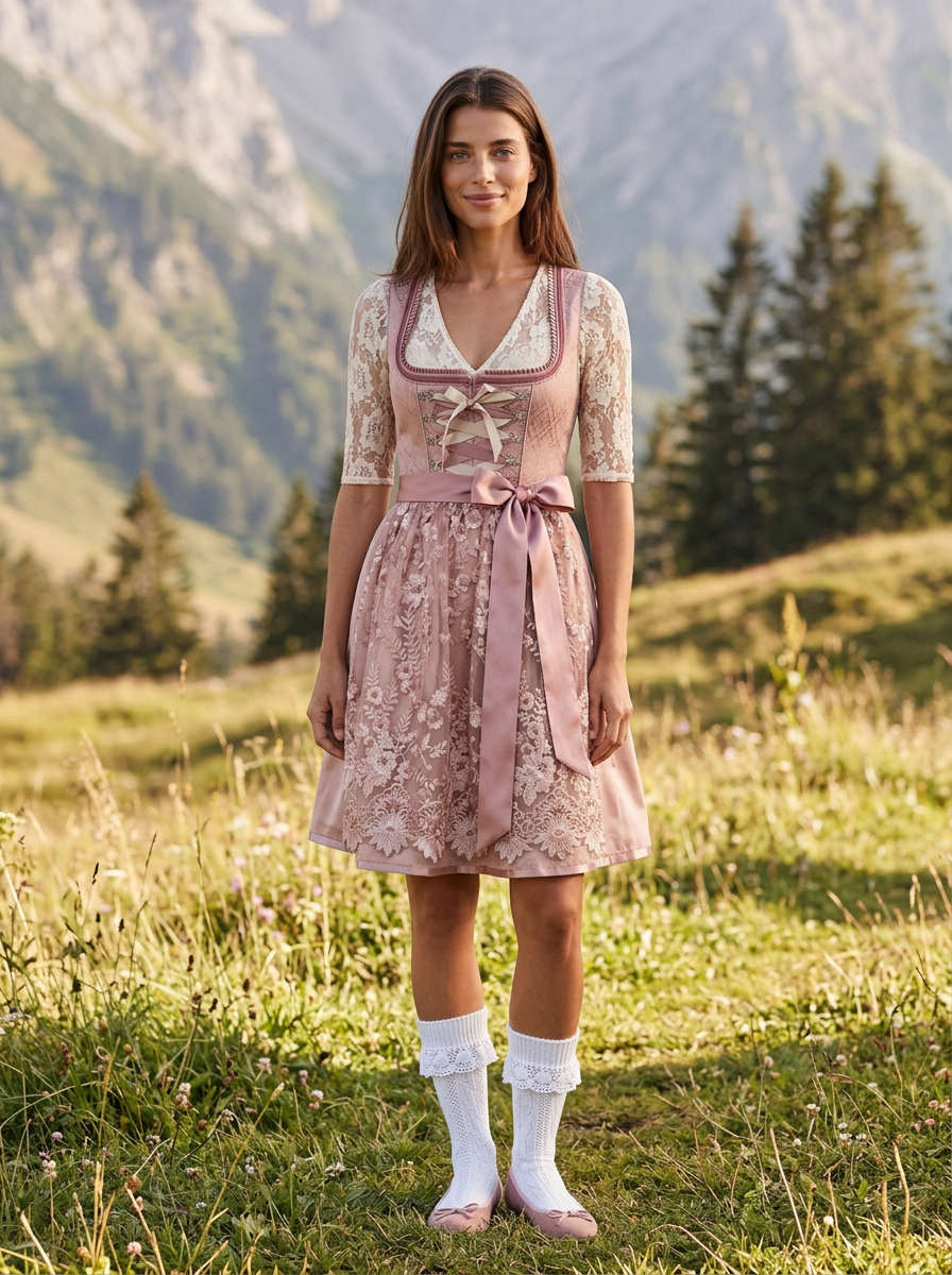 Dirndl Melida altrosa in bayerischer Alpenlandschaft