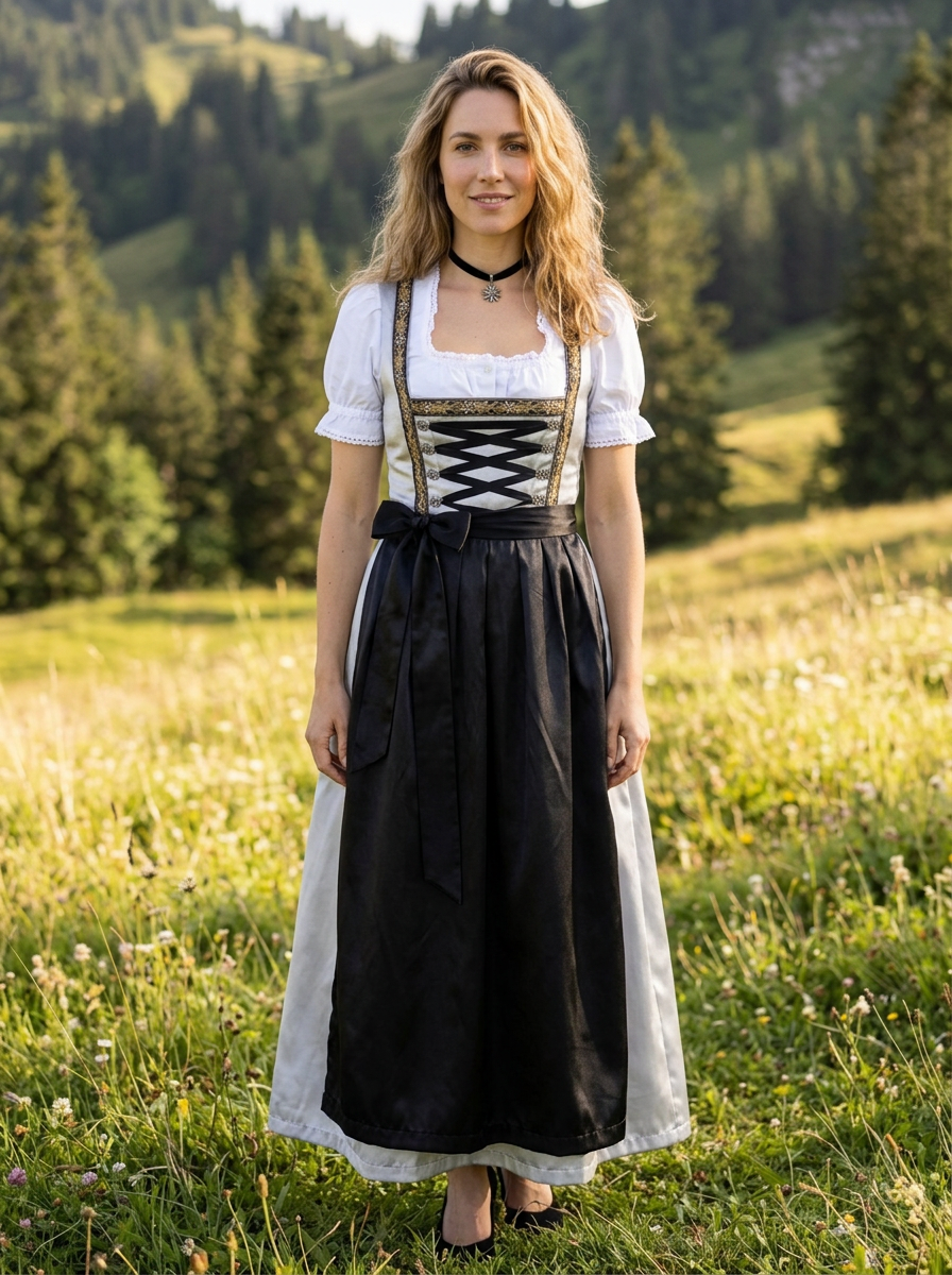 Dirndl Set Pauline in bayerischer Alpenlandschaft