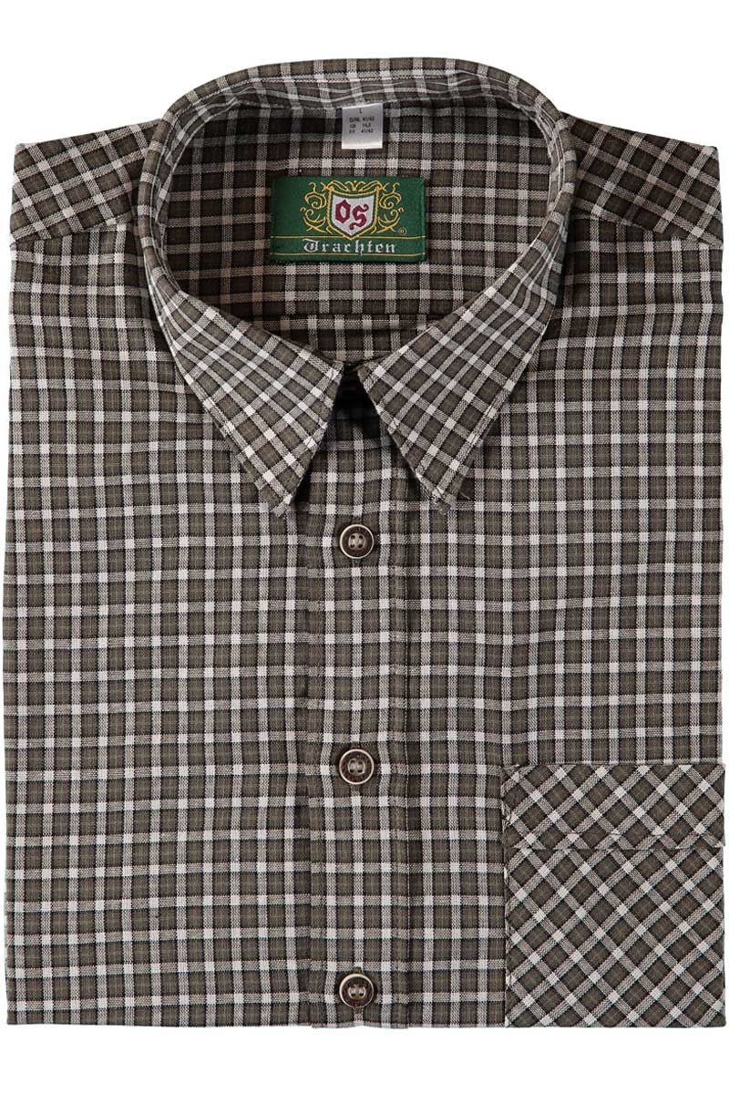 Trachtenhemd - Herrenhemd Ferdinand braun - grün langarm - Dirndl.com