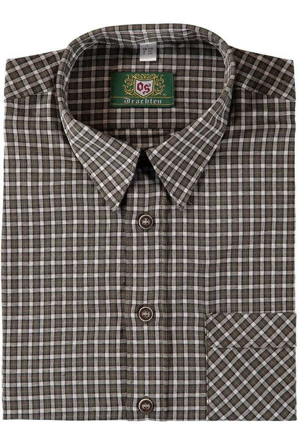 Trachtenhemd - Herrenhemd Ferdinand braun - grün langarm - Dirndl.com