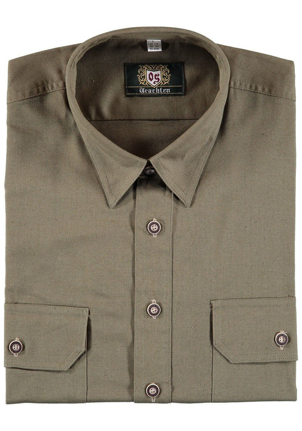 Trachtenhemd - Herrenhemd Hartmut khaki langarm - Dirndl.com
