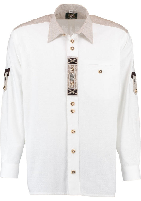 Trachtenhemd - Herrenhemd Sergej weiß beige langarm - Dirndl.com