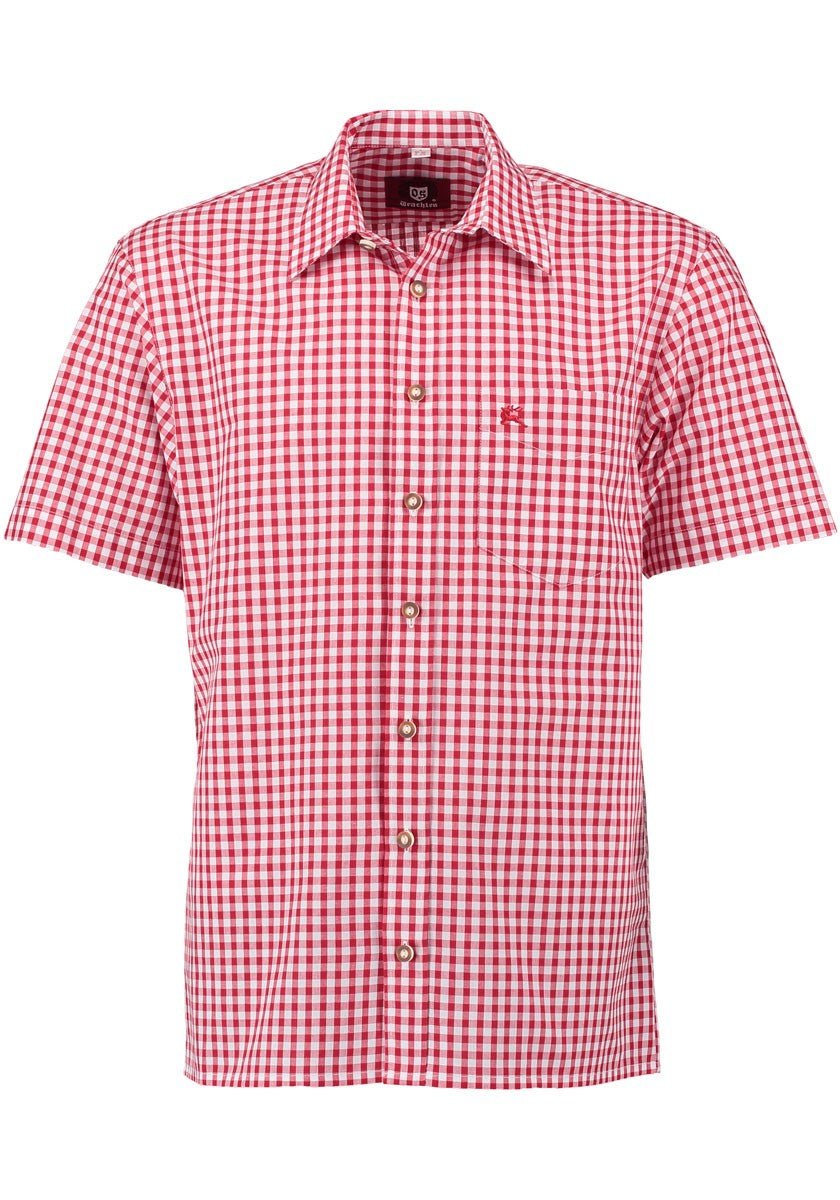 Trachtenhemd - Trachtenhemd Rodrigo rot kurzarm - Dirndl.com