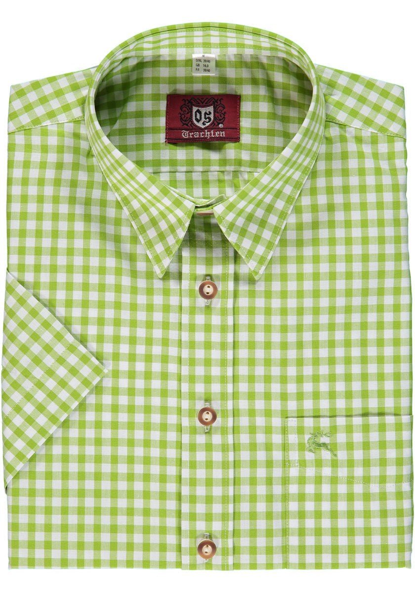 Trachtenhemd - Herrenhemd Konrad grasgrün kurzarm - Dirndl.com