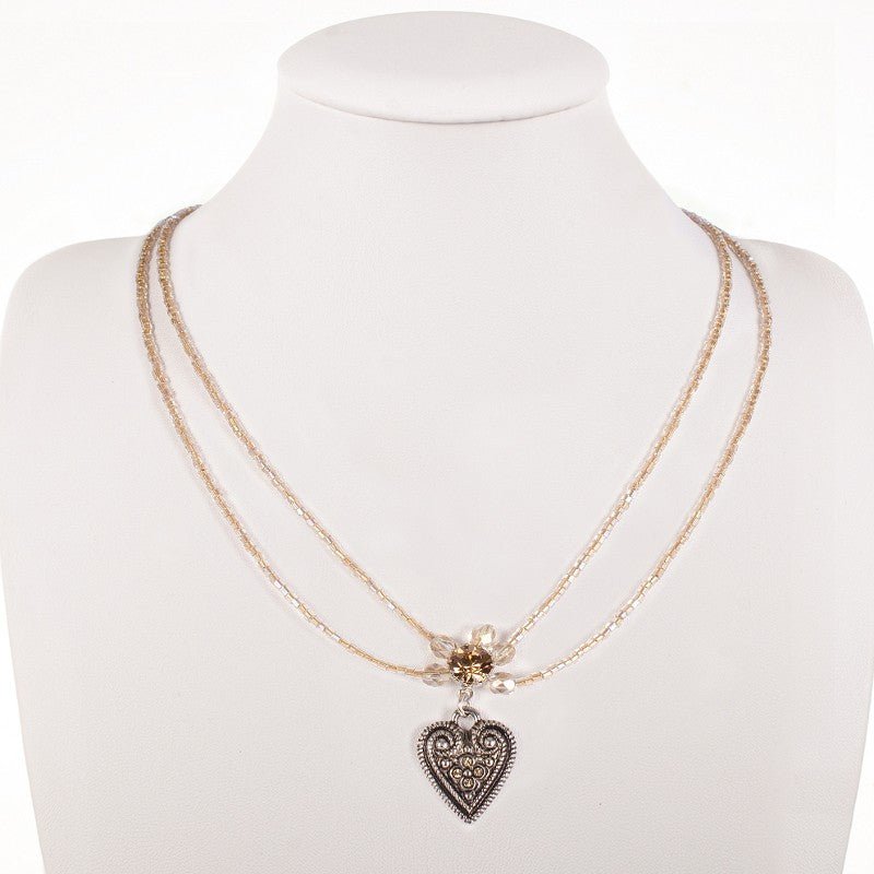 Kette - Perlencollier 2 - reihig beige - Dirndl.com