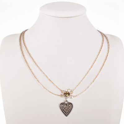 Kette - Perlencollier 2 - reihig beige - Dirndl.com