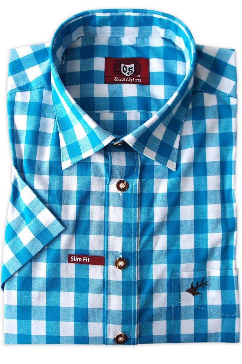 Trachtenhemd - Herrenhemd Hartmut hellblau kurzarm - Dirndl.com