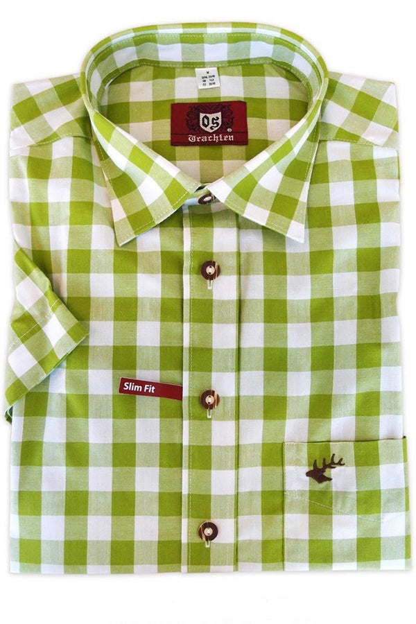 Trachtenhemd - Herrenhemd Hartmut grasgrün kurzarm - Dirndl.com