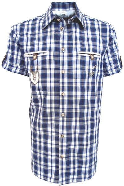 Trachtenhemd - Herrenhemd Fidl dunkelblau kurzarm - Dirndl.com