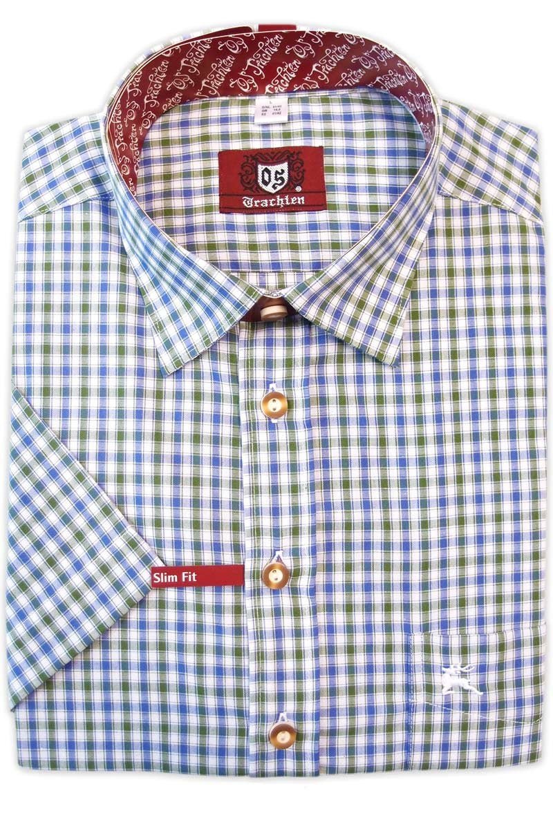 Trachtenhemd - Herrenhemd Fidl grün - blau kurzarm - Dirndl.com
