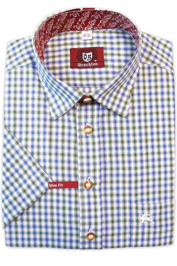 Trachtenhemd - Herrenhemd Fidl grün - blau kurzarm - Dirndl.com