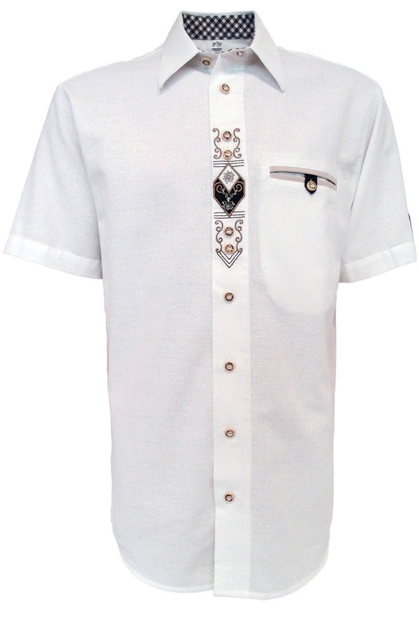 Trachtenhemd - Herrenhemd Grisch weiß kurzarm - Dirndl.com