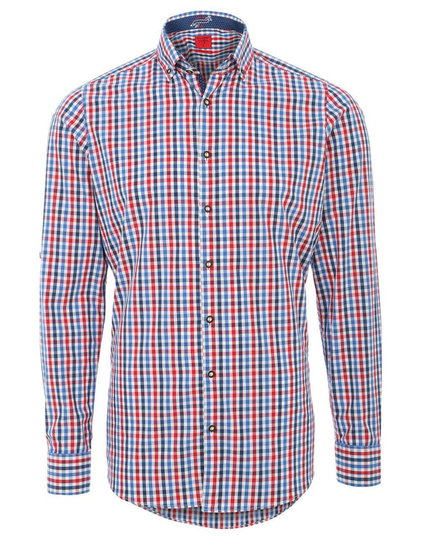 Trachtenhemd - Trachtenhemd Olymp blau/rot kariert langarm - Dirndl.com