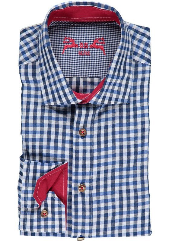 Trachtenhemd - Herrenhemd Vale blau langarm - Dirndl.com