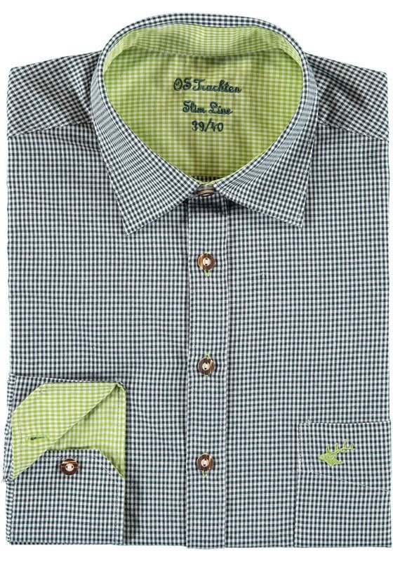 Trachtenhemd - Herrenhemd Wiggerl tannengrün - hellgrün langarm - Dirndl.com