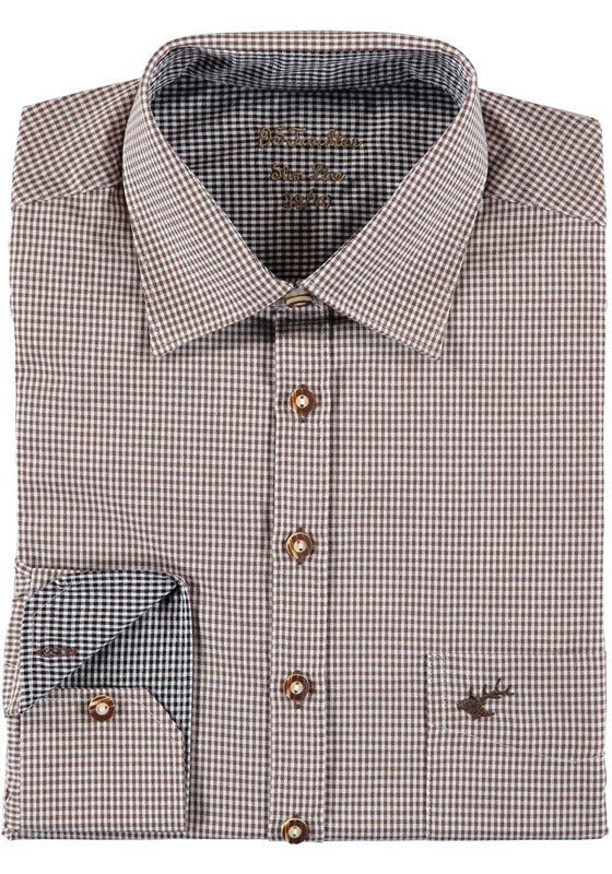 Trachtenhemd - Herrenhemd Wiggerl braun langarm - Dirndl.com
