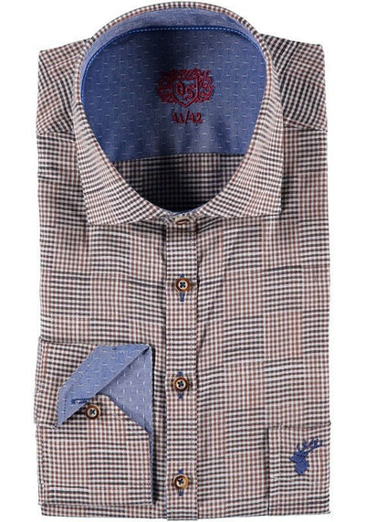 Trachtenhemd - Herrenhemd Quirin braun - schwarz langarm - Dirndl.com