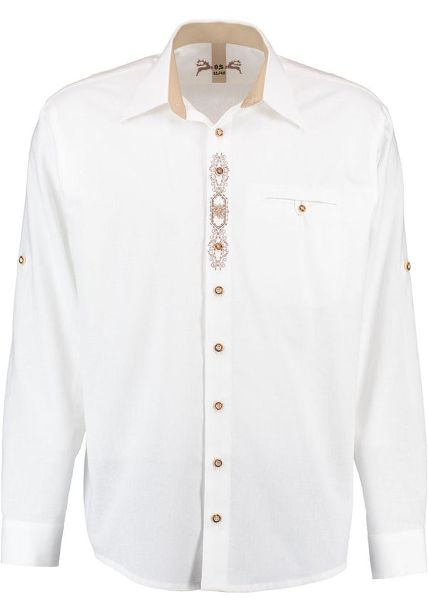 Trachtenhemd - Herrenhemd Bini weiß langarm - Dirndl.com