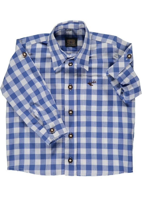 Trachtenhemd - Kinderhemd Ederl blau langarm - Dirndl.com