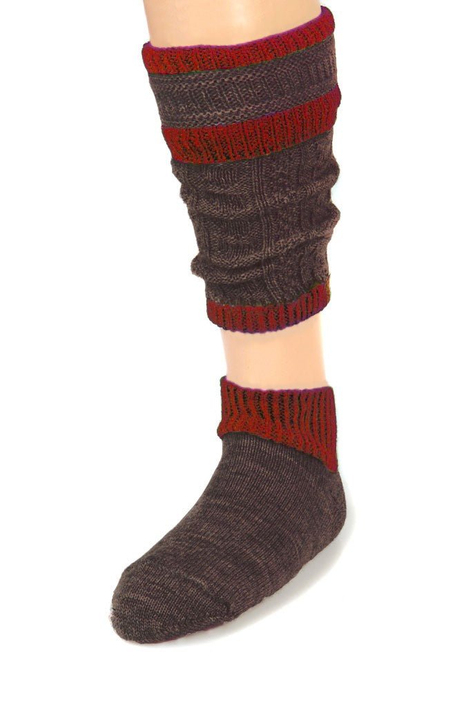 Stutzen - Trachtensocken Loferl braun - rot - Dirndl.com