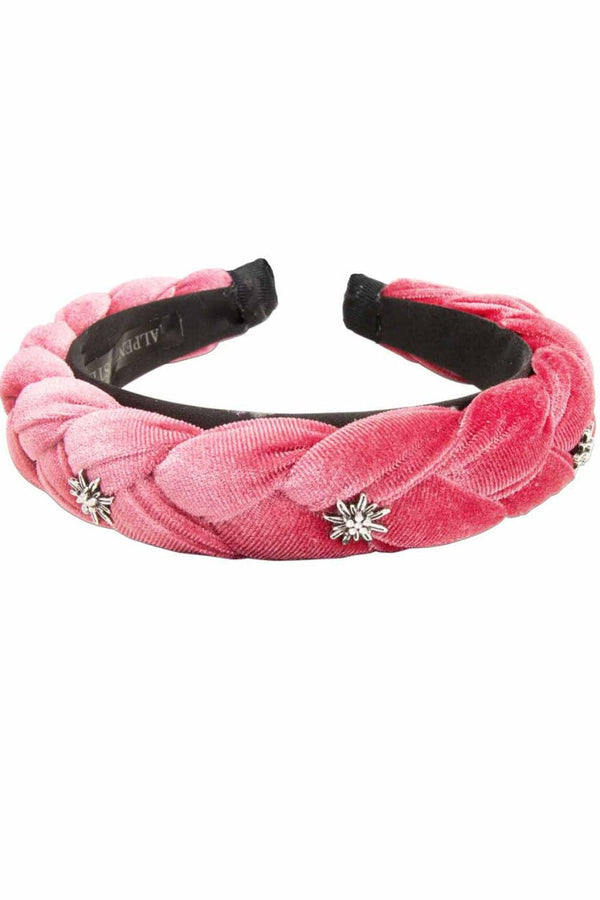 Haarreifen - Samt - Haarreif Flechtoptik & Strass - Edelweiß rosé - Dirndl.com