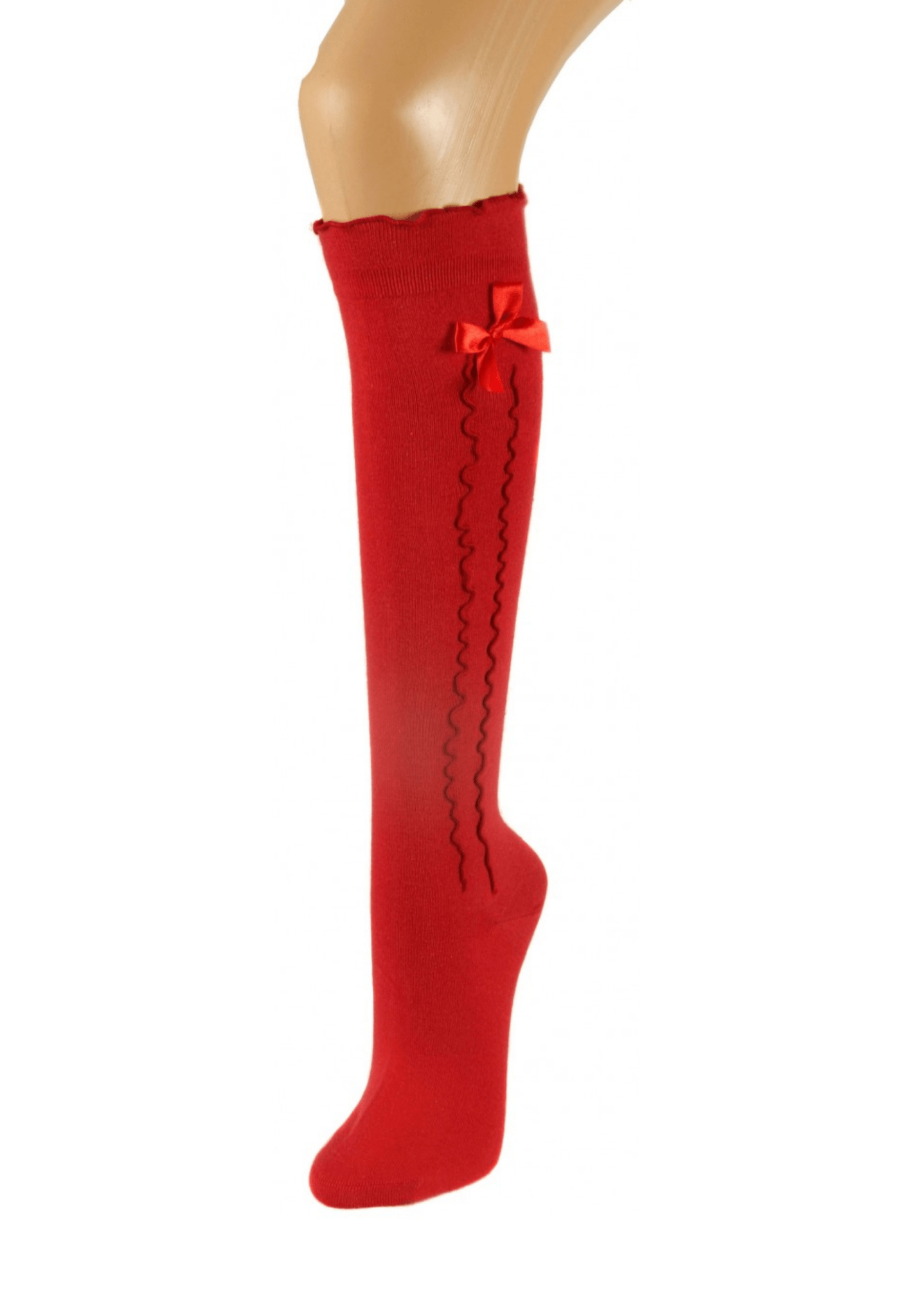 Strumpf - Damen Kniestrümpfe rot mit Rüsche und Schleife - Dirndl.com