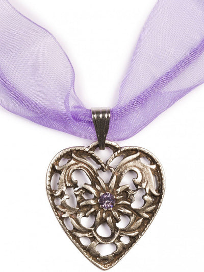 Kette - Chiffonband Herzkette mit Stein, lila - Dirndl.com