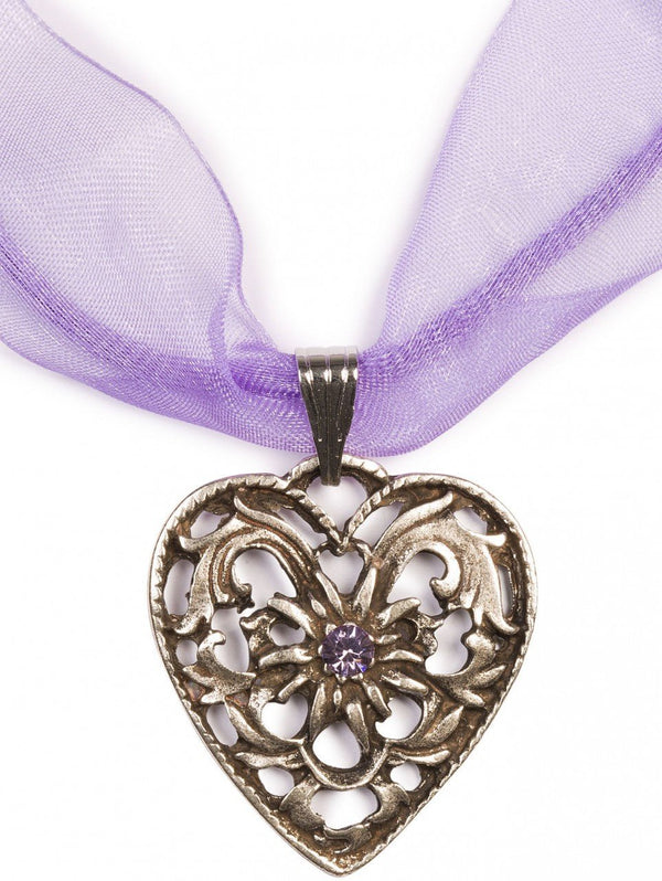 Kette - Chiffonband Herzkette mit Stein, lila - Dirndl.com