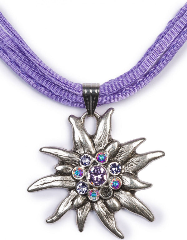 Kette - Edelweiß Kette mit 4 Satinbändern, flieder - Dirndl.com