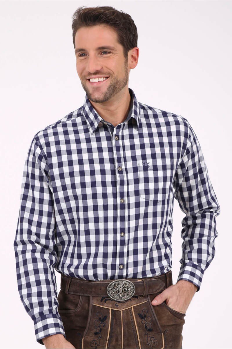 Trachtenhemd - Trachtenhemd Armin blau langarm - Dirndl.com