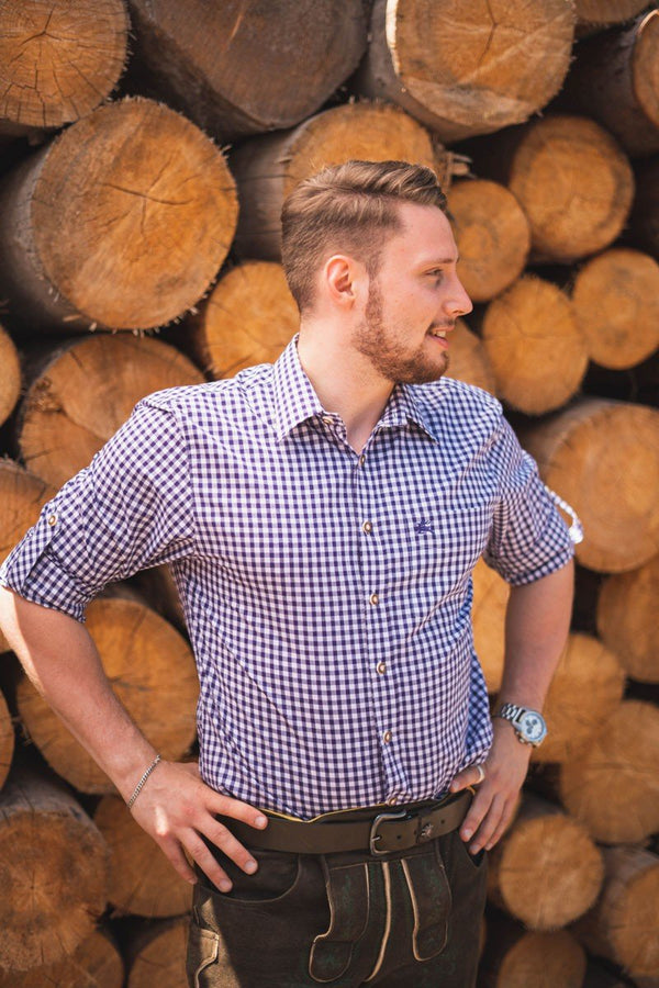 Trachtenhemd - Trachtenhemd Fred violett - kariert langarm - Dirndl.com