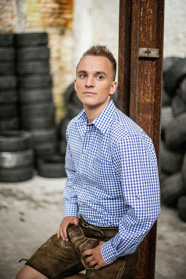 Trachtenhemd - Trachtenhemd Philipp blau langarm - Dirndl.com