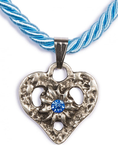 Kette - Kordelkette Herz mit Stein, hellblau - Dirndl.com