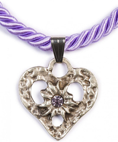 Kette - Kordelkette Herz mit Stein, lila - Dirndl.com