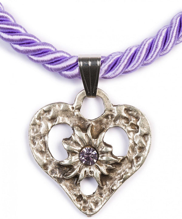 Kette - Kordelkette Herz mit Stein, lila - Dirndl.com