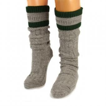 Strumpf - Trachtensocken lang grau - grün - Dirndl.com