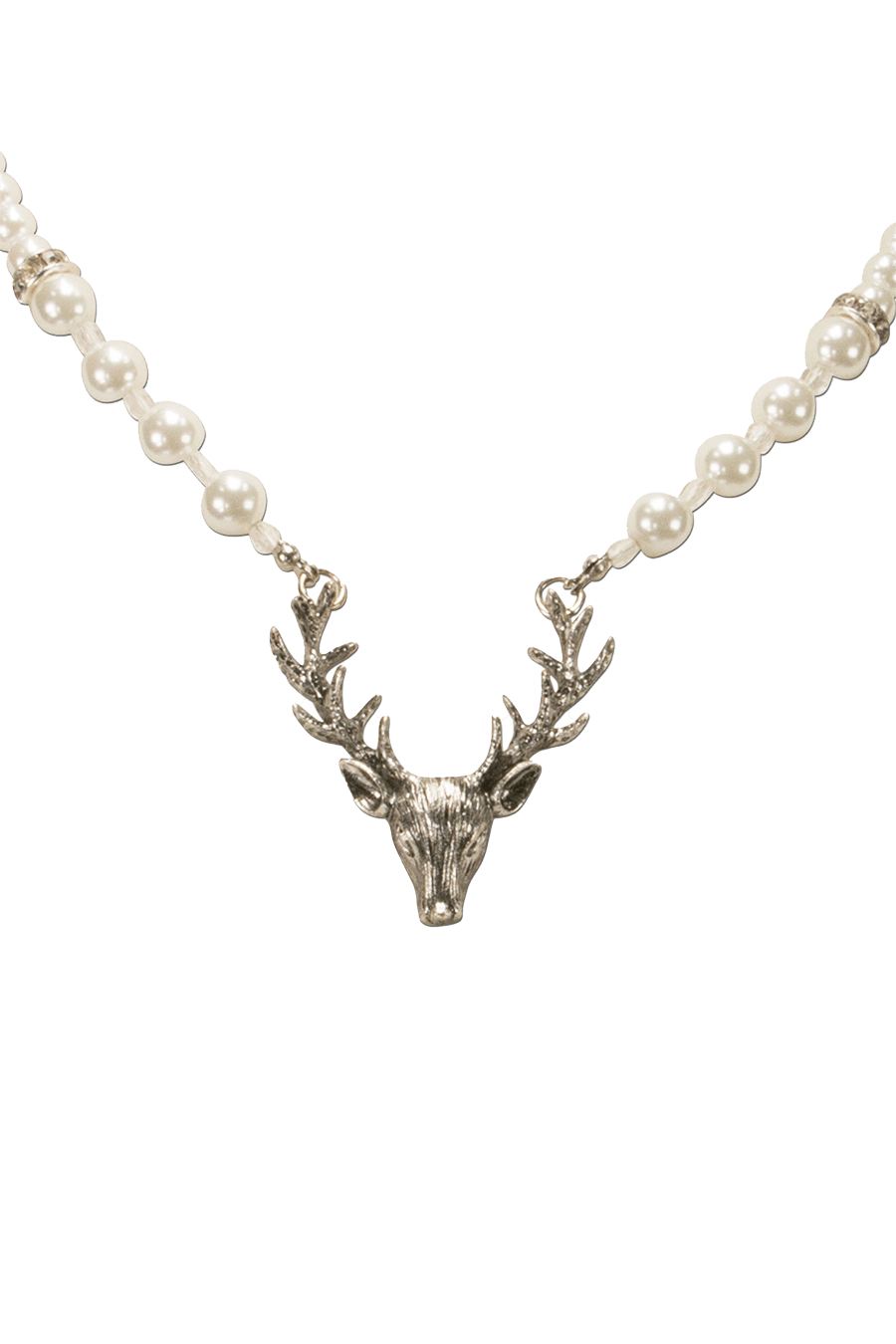 Kette - Perlenkette mit Hirschkopfanhänger creme - weiß - Dirndl.com