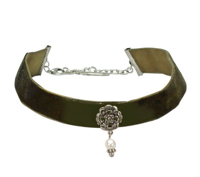 Kropfband - Trachten Kropfband mit Ornament olive grün - Dirndl.com