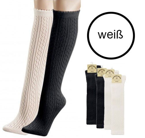 Strumpf - Kniestrümpfe im Häkel - Look weiß - Dirndl.com