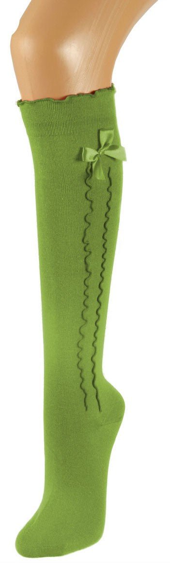 Strumpf - Damen Kniestrümpfe grün mit Rüsche und Schleife - Dirndl.com