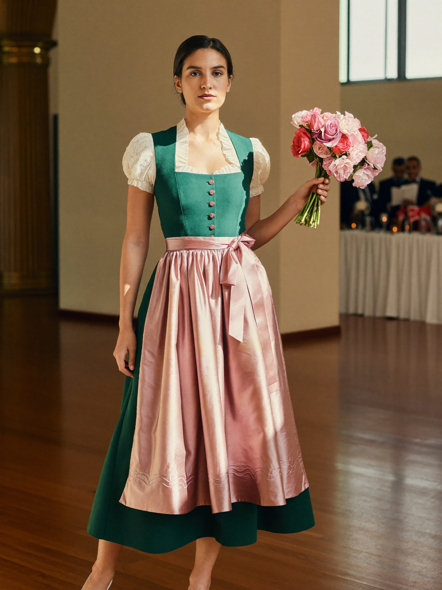 Midi-Laenge Dirndl fuer die Hochzeit in Tannengruen