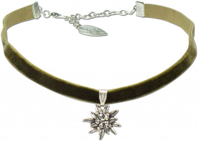 Kropfband - Samtkropfband kleines Edelweiß grün - Dirndl.com